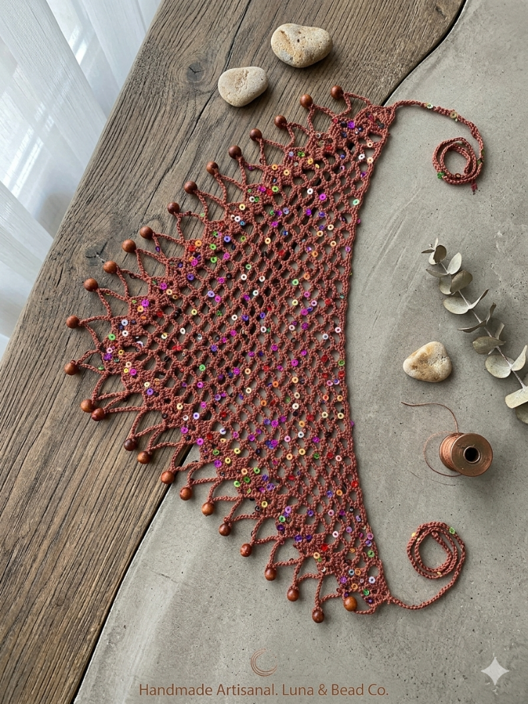 Crochet Boncuklu Bandana Bakır