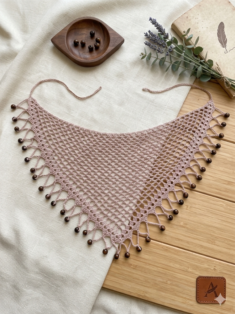 Crochet Boncuklu Bandana Pudra