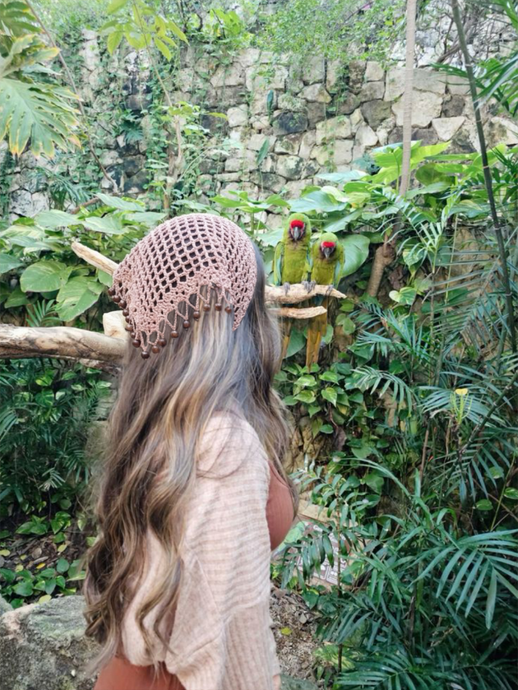 Crochet Boncuklu Bandana Pudra