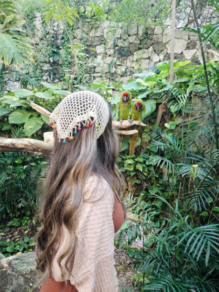 Crochet Boncuklu Bandana Beyaz