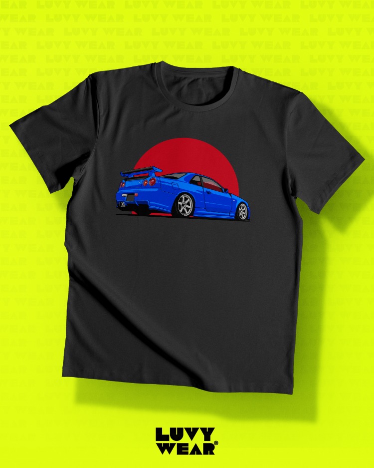 Nissan Skyline R34 Yan Siyah Unisex Tişört - Asfalt Kültürü Serisi