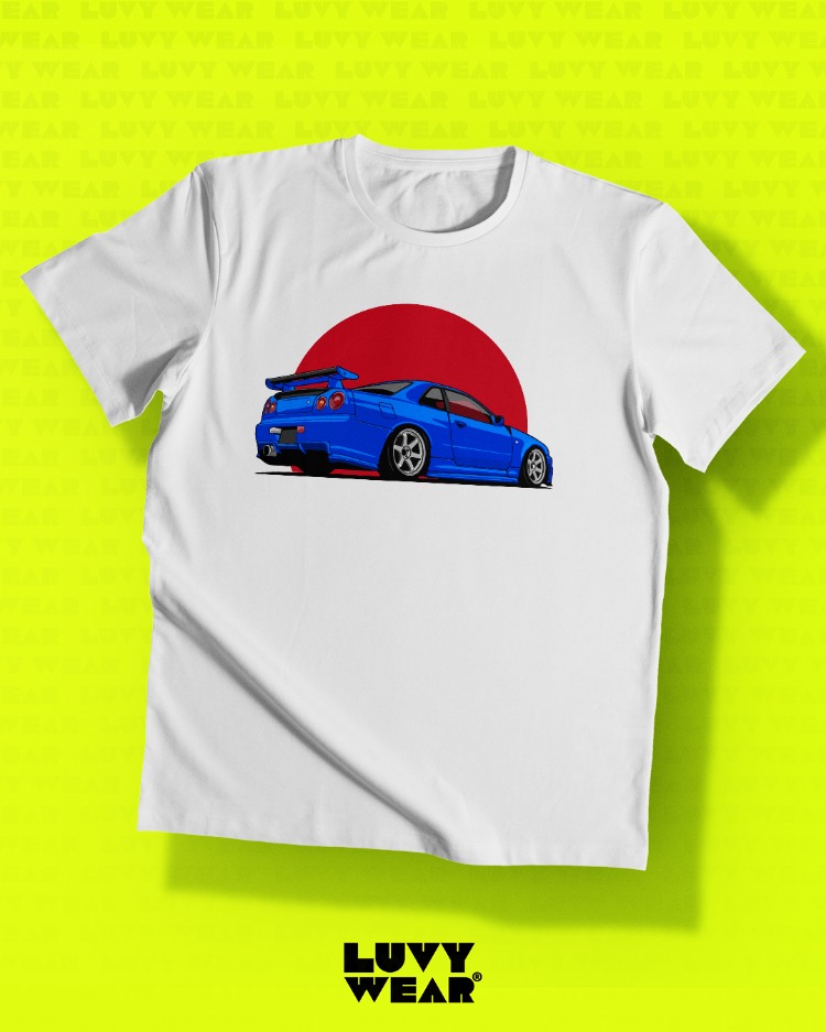 Nissan Skyline R34 Yan Beyaz Unisex Tişört - Asfalt Kültürü Serisi