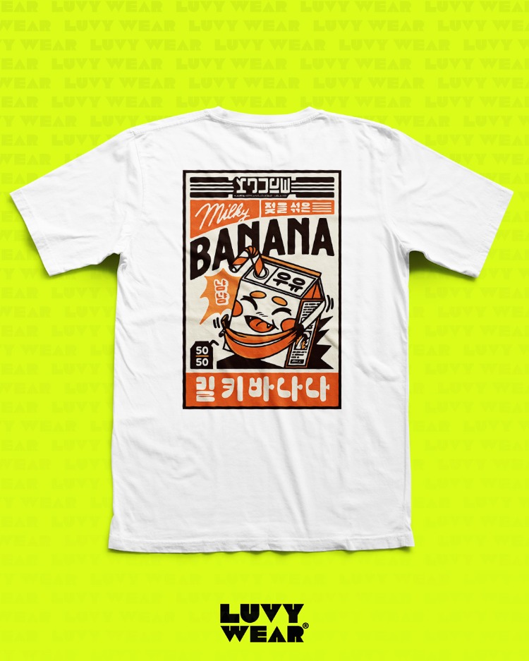 Banana Temalı Beyaz Unisex Tişört - Uzak Doğu Serisi