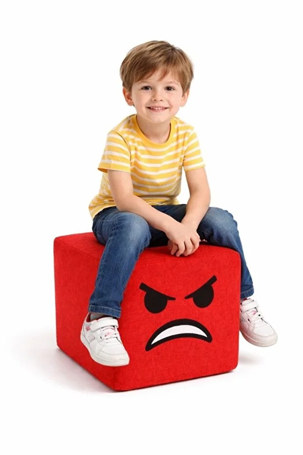 Emoji Desenli Çocuk Puf 50x50 – Yumuşak Minder Oturma Küpü