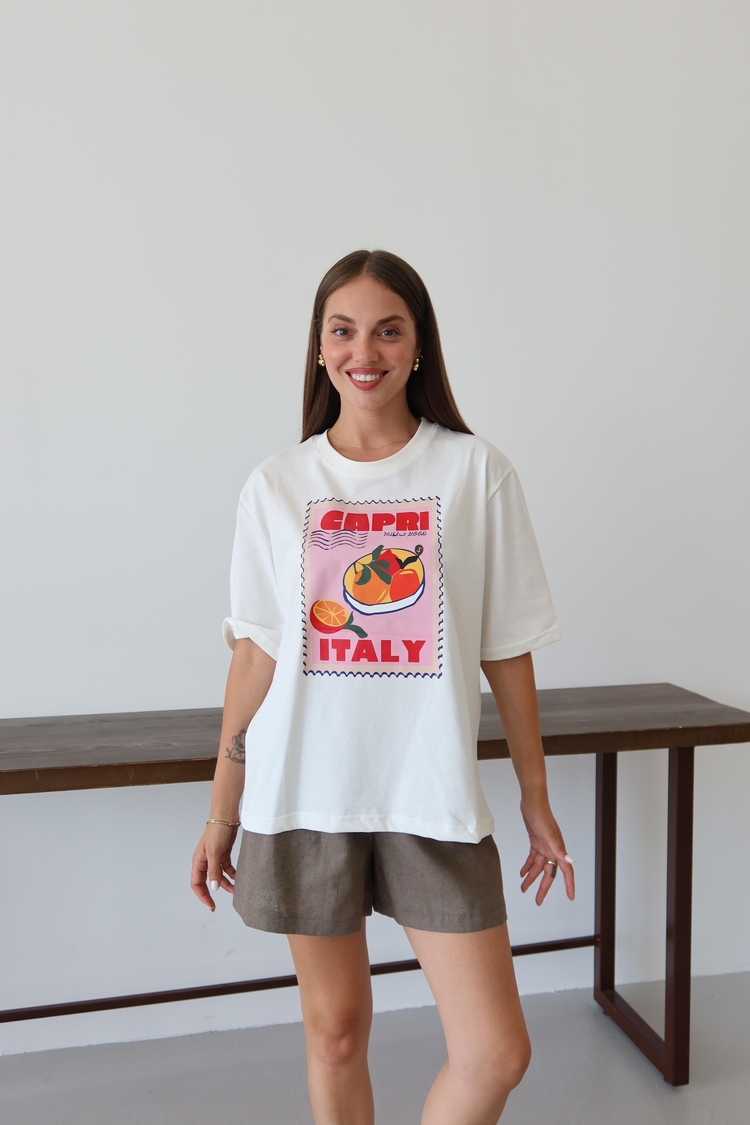 Beyaz CAPRI ITALY Baskılı T-shirt
