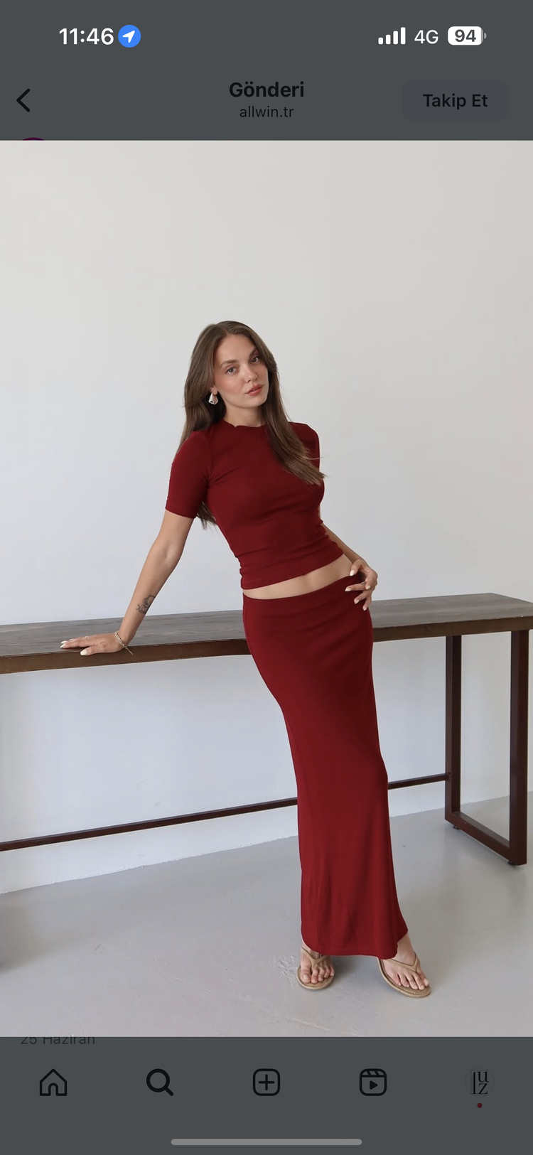 VİŞNE RENGİ ETEK ÜST TAKIM