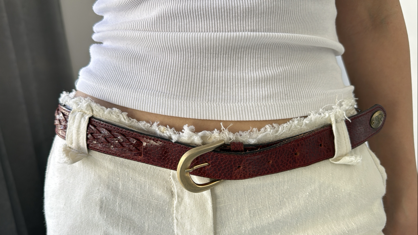 Vintage Red Tooled Leather Belt