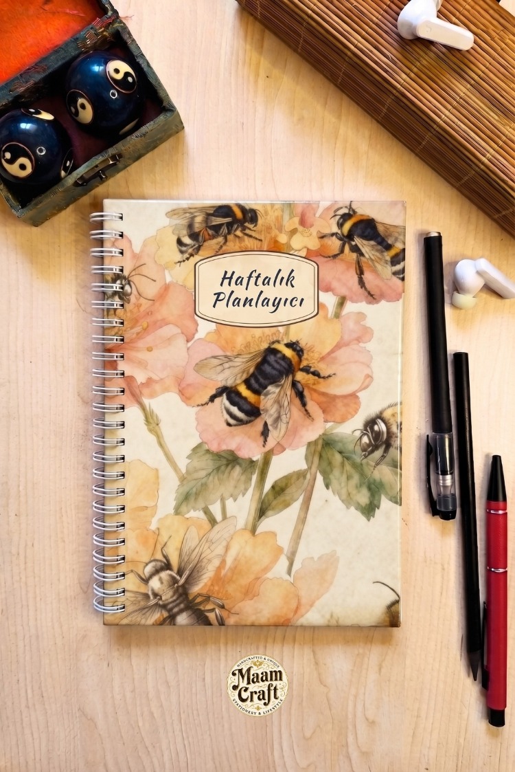 Bumble Bee Haftalık Planlayıcılı Not Defteri - Modern Tasarım, Sert Kapaklı