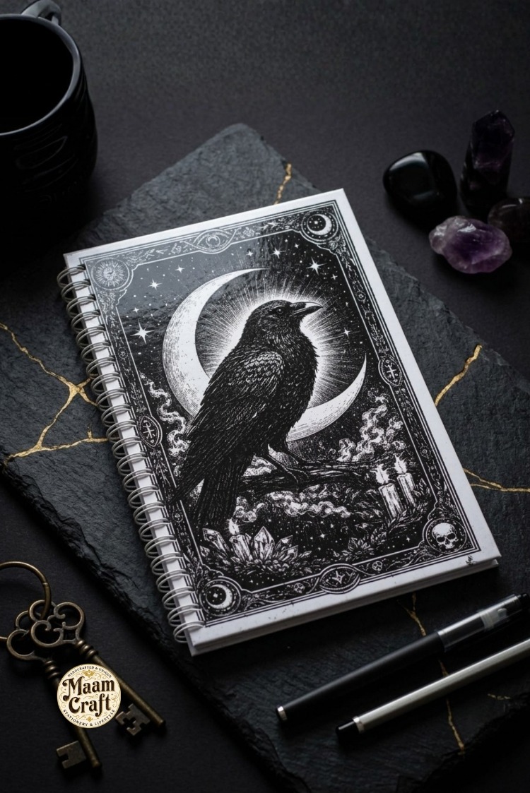 The Raven - Modern Tasarım Sert Kapaklı, Spiralli Çizgili Defter