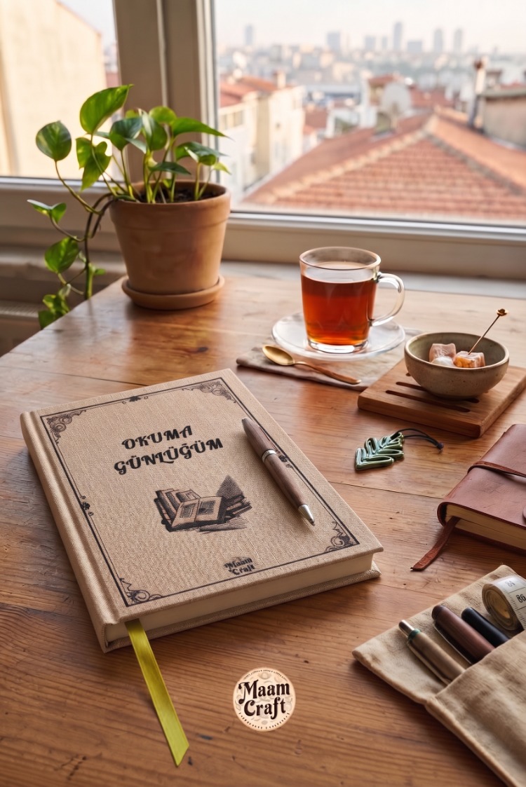 Okuma Günlüğü Bej - Kumaş Ciltli El Yapımı Defter