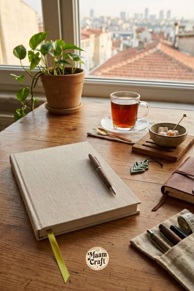 Okuma Günlüğü Bej - Kumaş Ciltli El Yapımı Defter