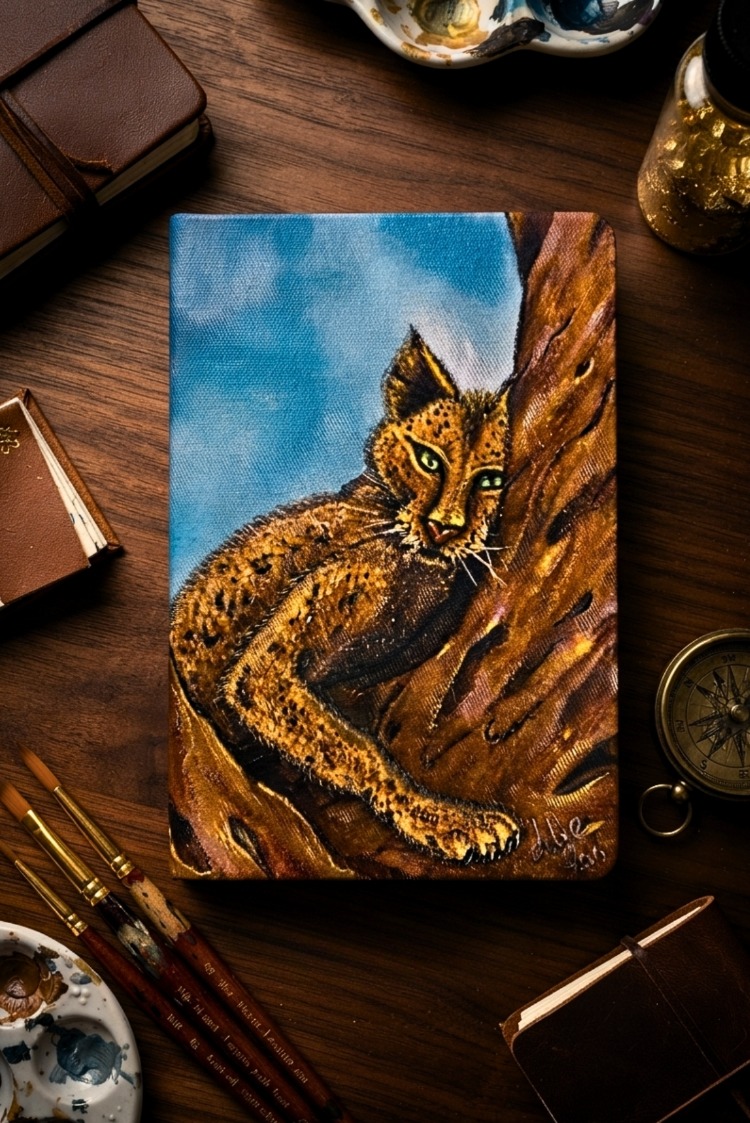 Leopard - Ressam Elinden Orijinal El Boyaması Kanvas Tarihsiz Ajanda