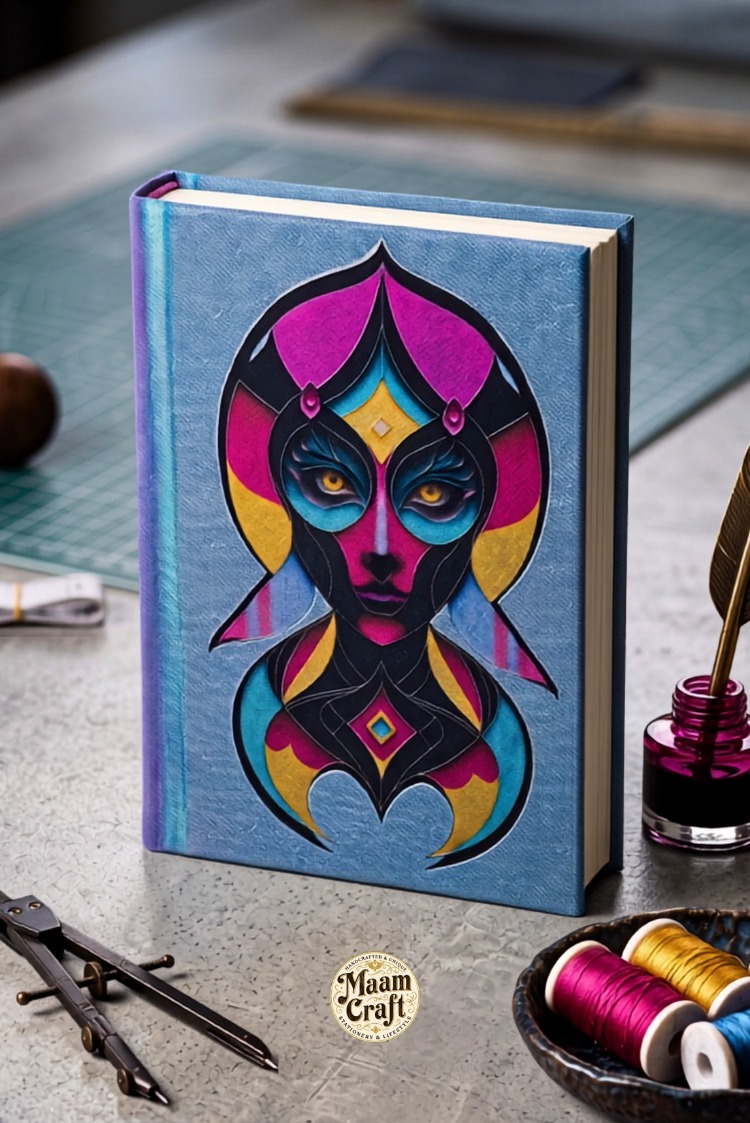 Abstract Girl - Denim Kumaş Ciltli El Yapımı Defter