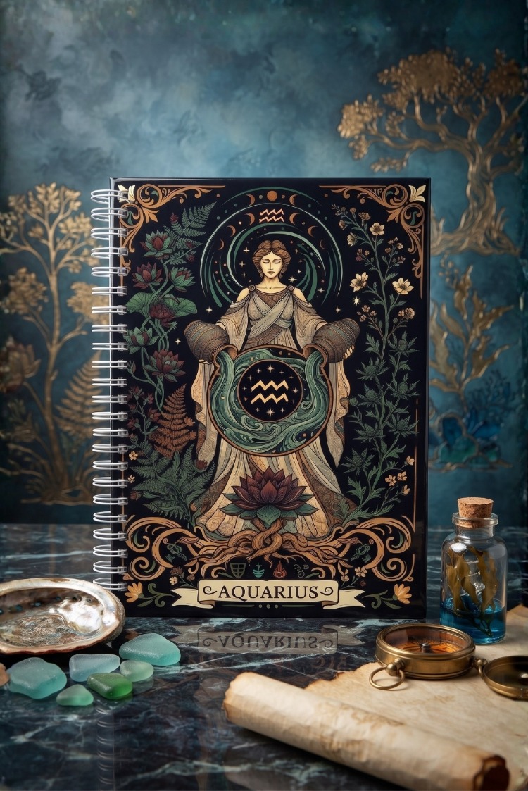 Kova Burcu (Aquarius) - Astroloji Zodiac Serili Tasarım Sert Kapaklı, Spiralli Defter