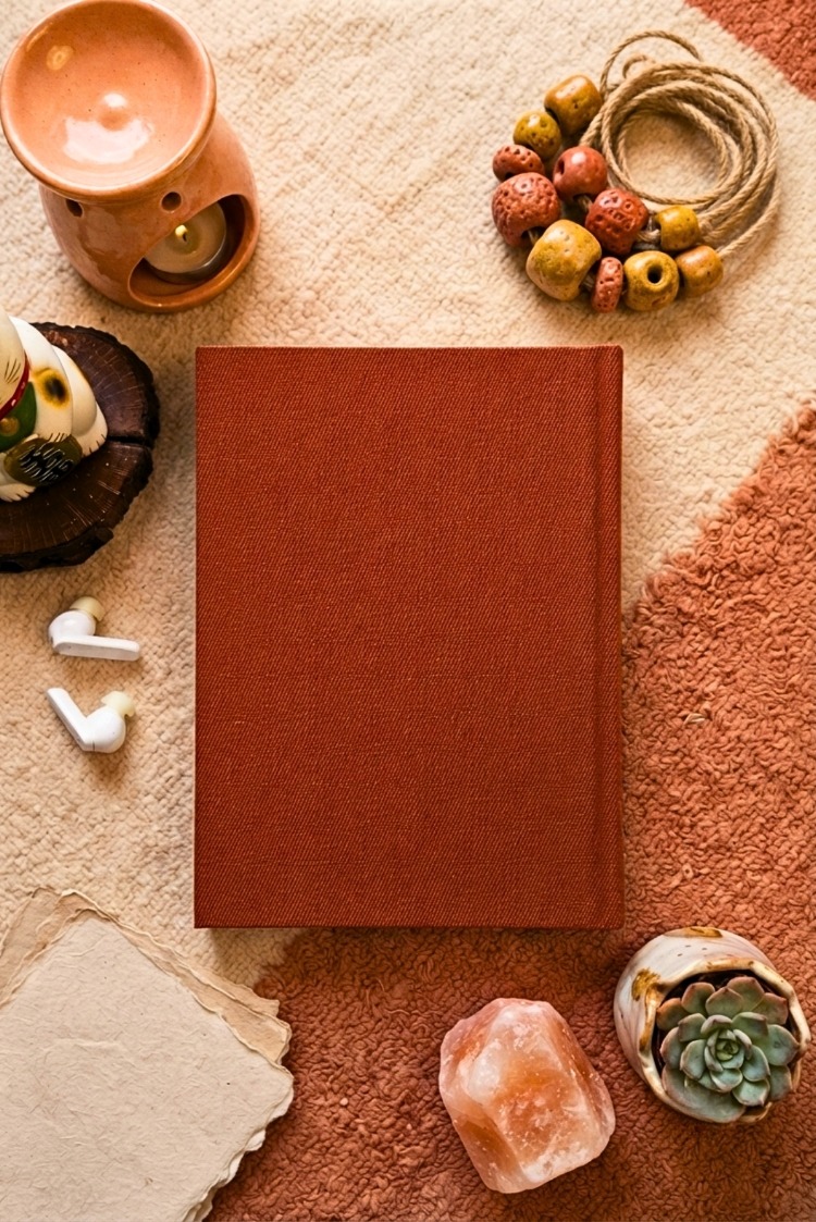 Kızıl Renkli Çizgiler - Atölye Serisi El İşlemesi (Punch) Kumaş Ciltli Defter
