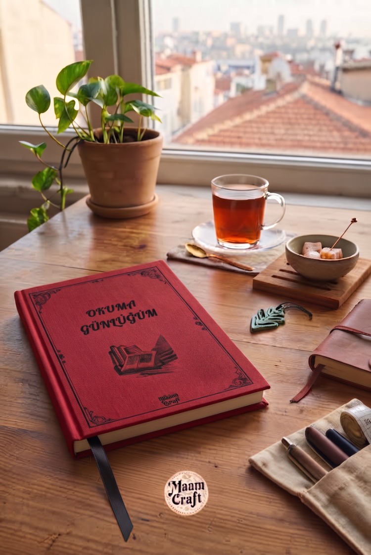 Okuma Günlüğü Kırmızı - Kumaş Ciltli El Yapımı Defter