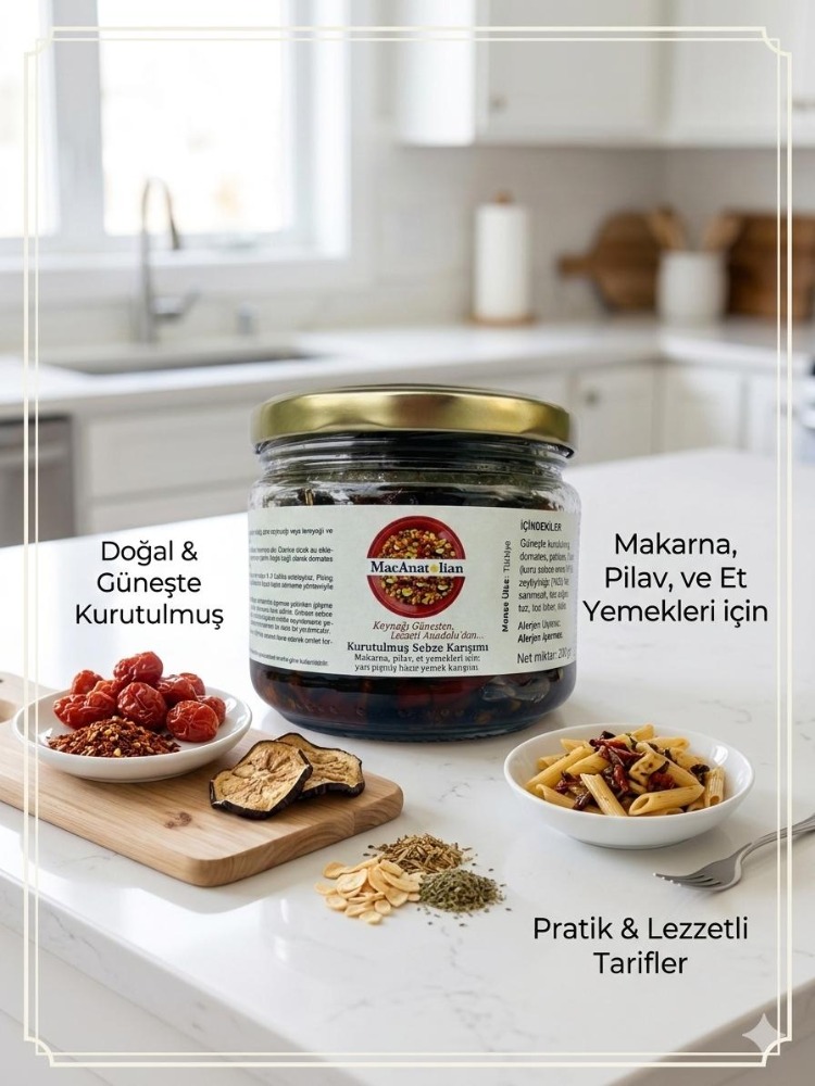 MACANATOLİAN Patlıcanlı Kurutulmuş Sebze Karışımı / Pişmiş - Kullanıma Hazır 200 gr.