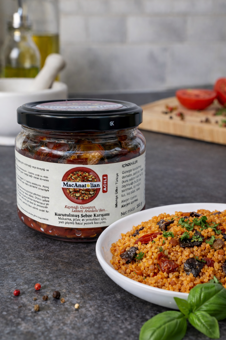 Patlıcanlı Kurutulmuş Sebze Karışımı / Pişmiş - Kullanıma Hazır (Acılı) 200 gr.