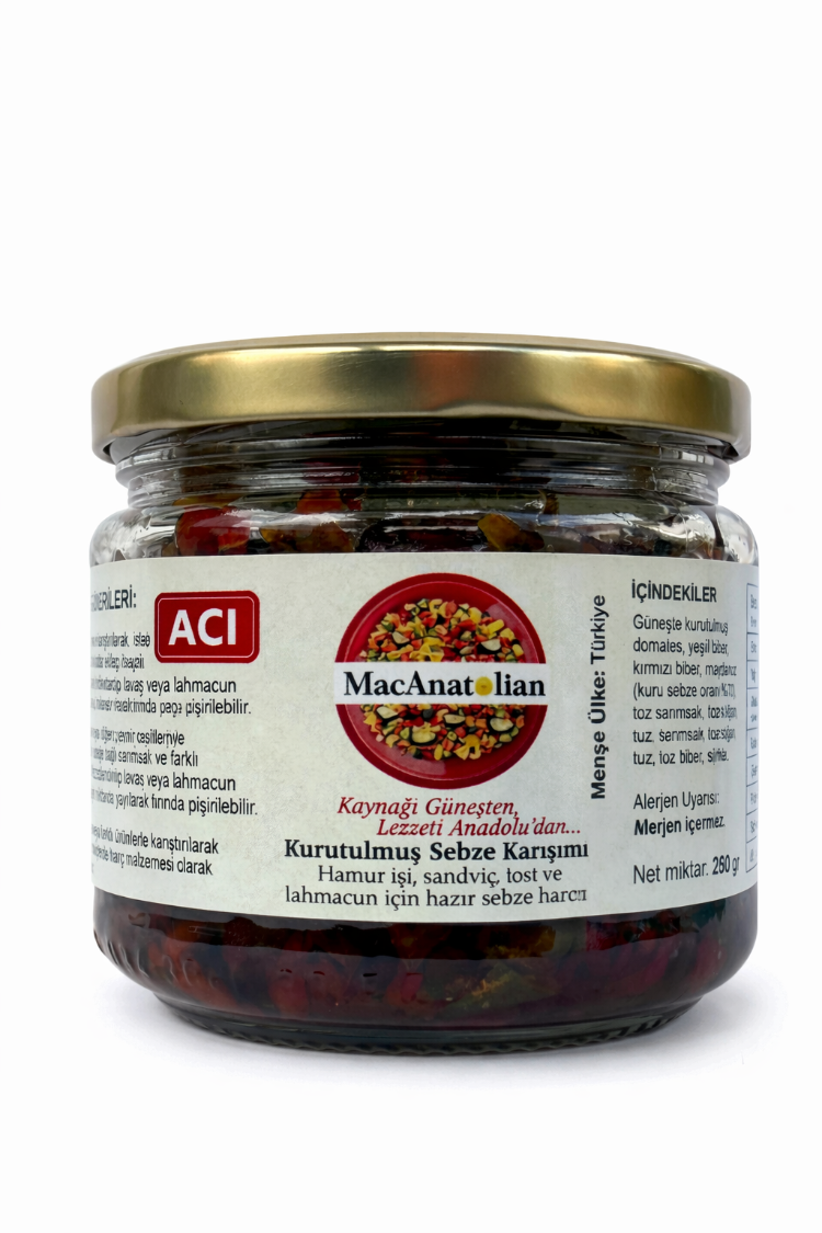 MACANATOLİAN Kurutulmuş Karışık Sebze Harcı / Pişmiş - Kullanıma Hazır (Acılı) 250 gr.
