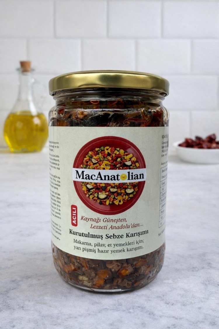 Patlıcanlı Kurutulmuş Sebze Karışımı / Pişmiş - Kullanıma Hazır (Acılı) 450 gr