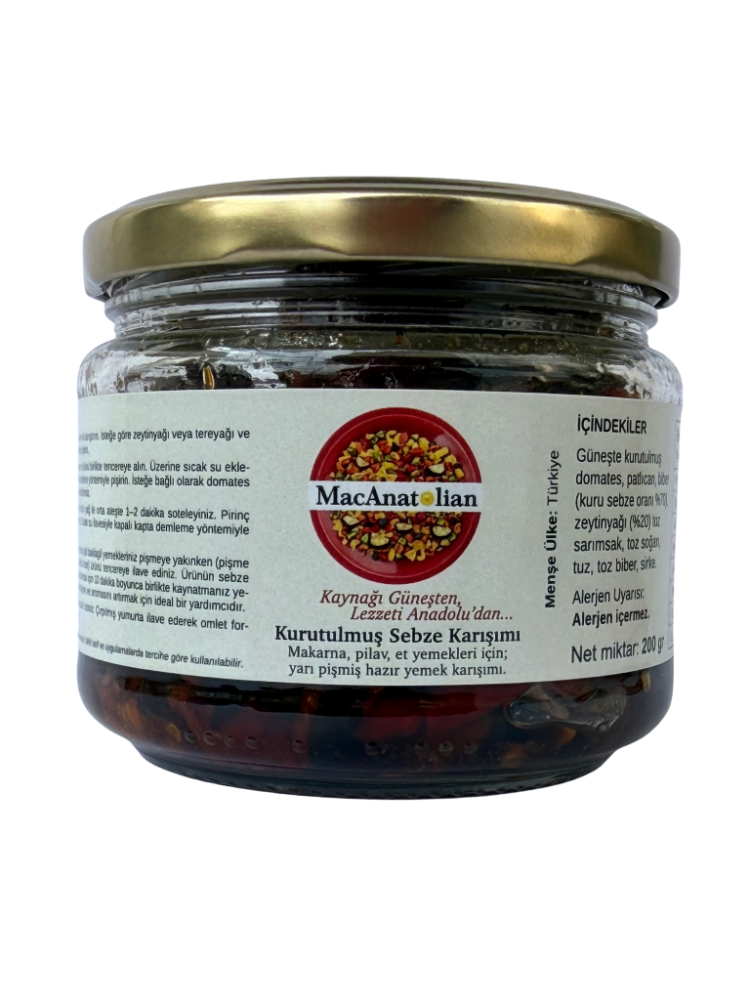 MACANATOLİAN Patlıcanlı Kurutulmuş Sebze Karışımı / Pişmiş - Kullanıma Hazır 200 gr.