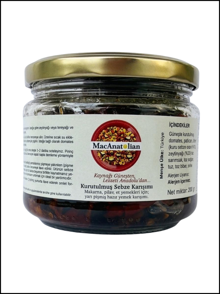 MACANATOLİAN Patlıcanlı Kurutulmuş Sebze Karışımı / Pişmiş - Kullanıma Hazır 200 gr.