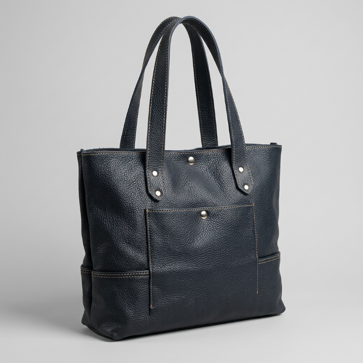 Macell Atelier | El Yapımı Hakiki Deri Tote Çanta - Lacivert (Navy)