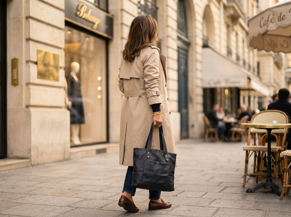 Macell Atelier | El Yapımı Hakiki Deri Tote Çanta - Lacivert (Navy)