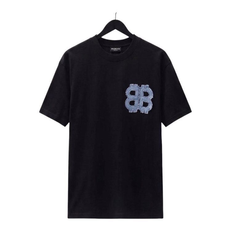 Balenciaga Denim Applique  T-Shirt / Washed Black