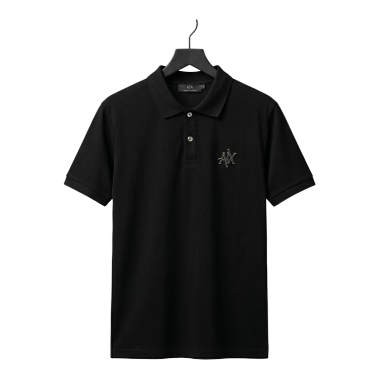 Armani Exchange Metallic Logo Premium Polo Shirt / Pitch Black