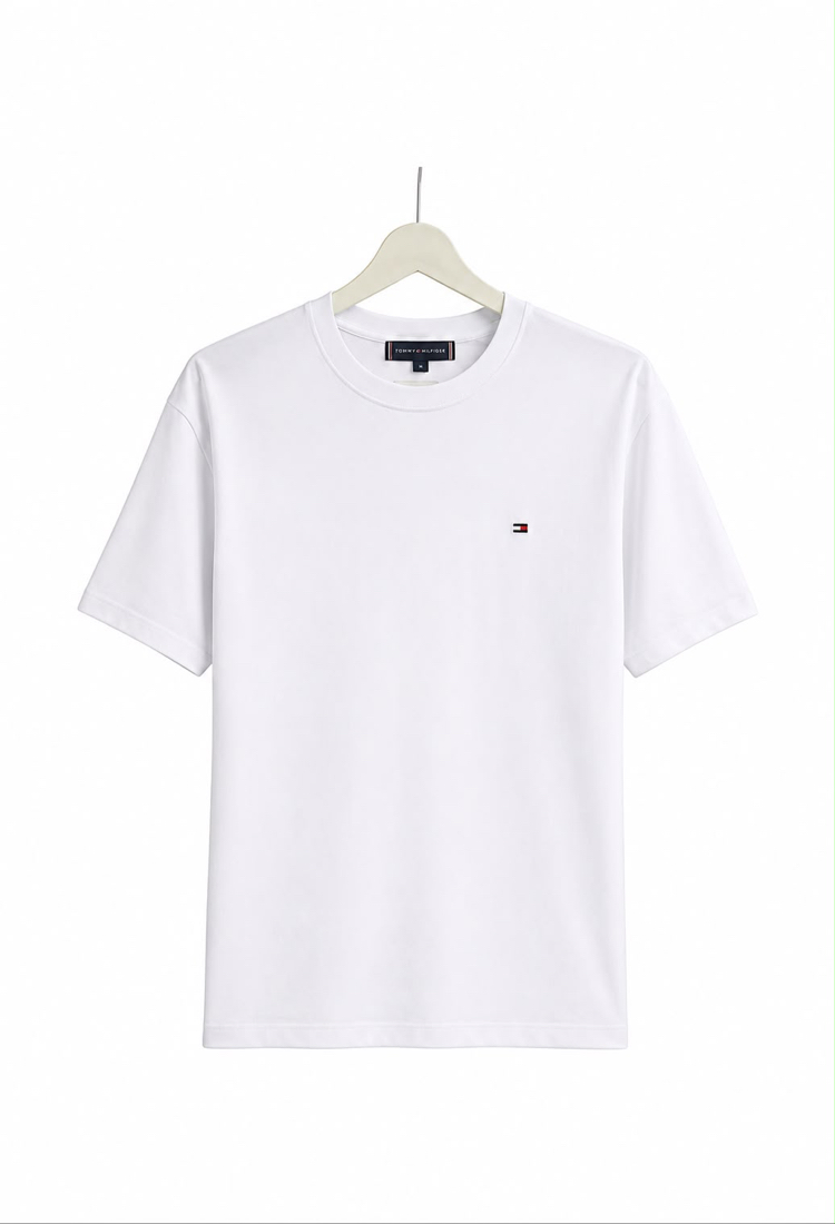 Tommy Hilfiger Erkek White Logolu Bisiklet Yaka Tişört