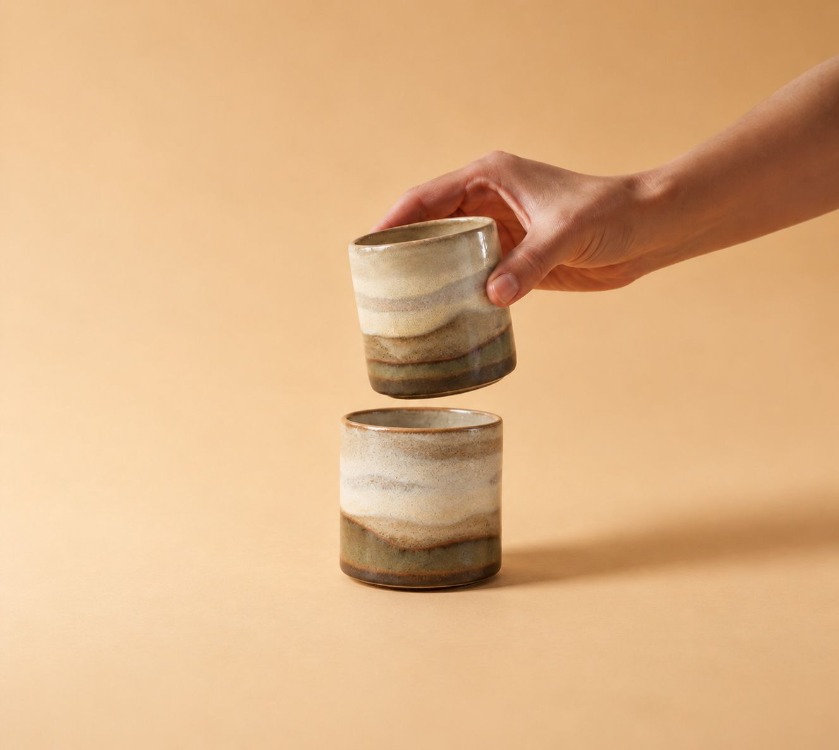 Cream Stoneware El Yapımı Bardak