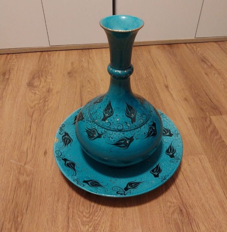 Özel tasarım çinivazo ve tabağı 34x64x23