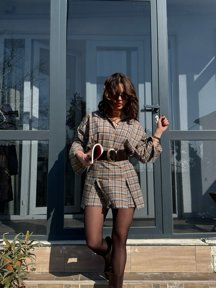 Massimo Dutti Model Taşlı Şort Etek Gömlek Takım 