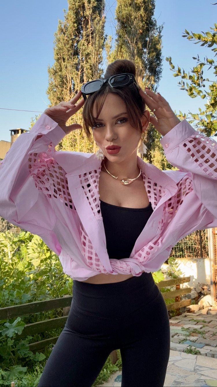 Oversize Kesim Kare File Detaylı Pembe Gömlek