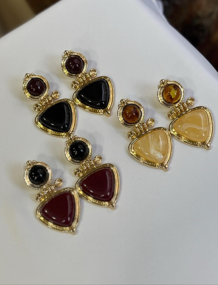 KAHVERENGİ-SİYAH TAŞ VINTAGE KÜPE