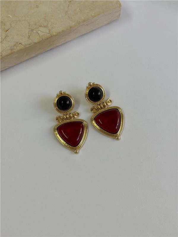 SİYAH-BORDO TAŞ VINTAGE KÜPE