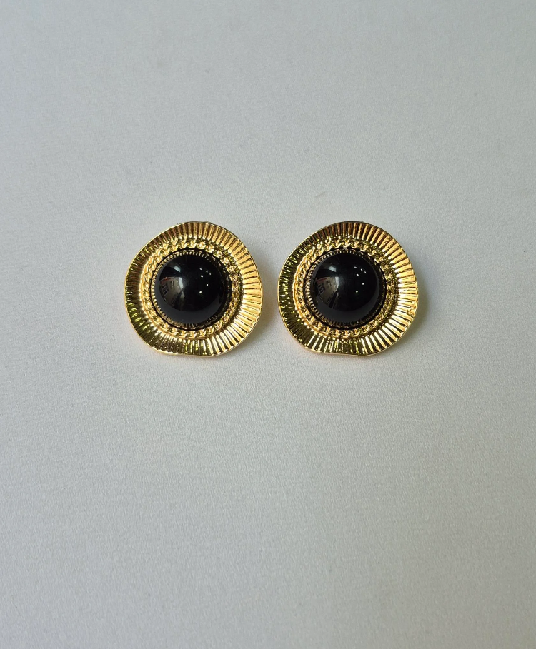 SİYAH OVAL VINTAGE KÜPE