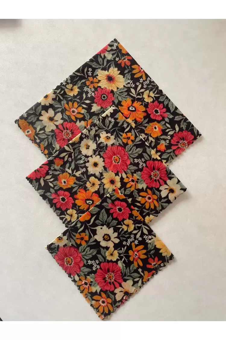 Balmumu Gıda Saklama Kumaşı, Tekrar Kullanılabilen Saklama Bezi, 3'lü Set, Çiçek Desenli