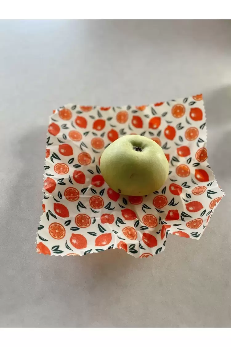 Balmumu Gıda Saklama Kumaşı, Tekrar Kullanılabilen Saklama Bezi, 3'lü Set, Portakal Desenli