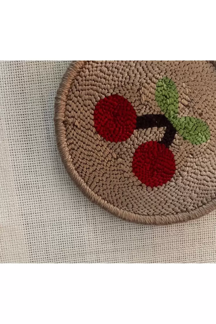 Punch Bardak Altlığı, Çift Taraflı, Kiraz Desenli Yuvarlak Formlu, Kahverengi