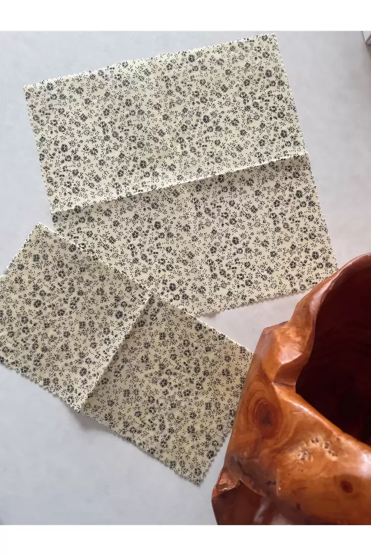 Balmumu Gıda Saklama Kumaşı, Tekrar Kullanılabilen Saklama Bezi, 2'li Set, Çiçek, 25x25