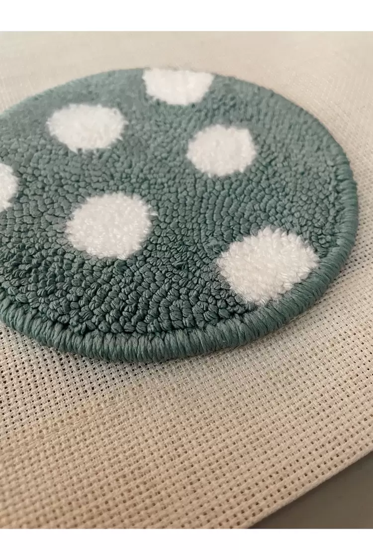 Punch Bardak Altlığı, Çift Taraflı, Puantiye Desenli Yuvarlak Formlu, Mavi