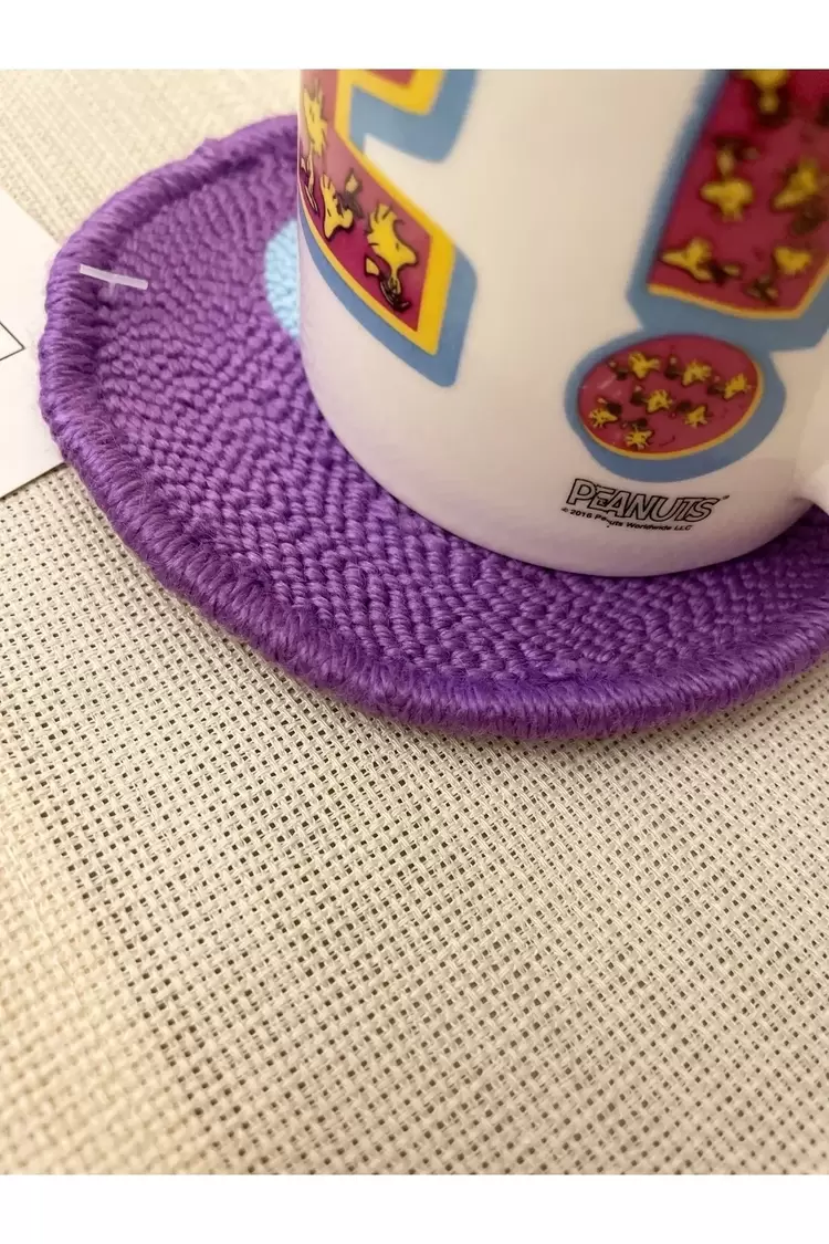 Punch Bardak Altlığı, Çift Taraflı, Kalp Göz Desenli Yuvarlak Formlu, Mor