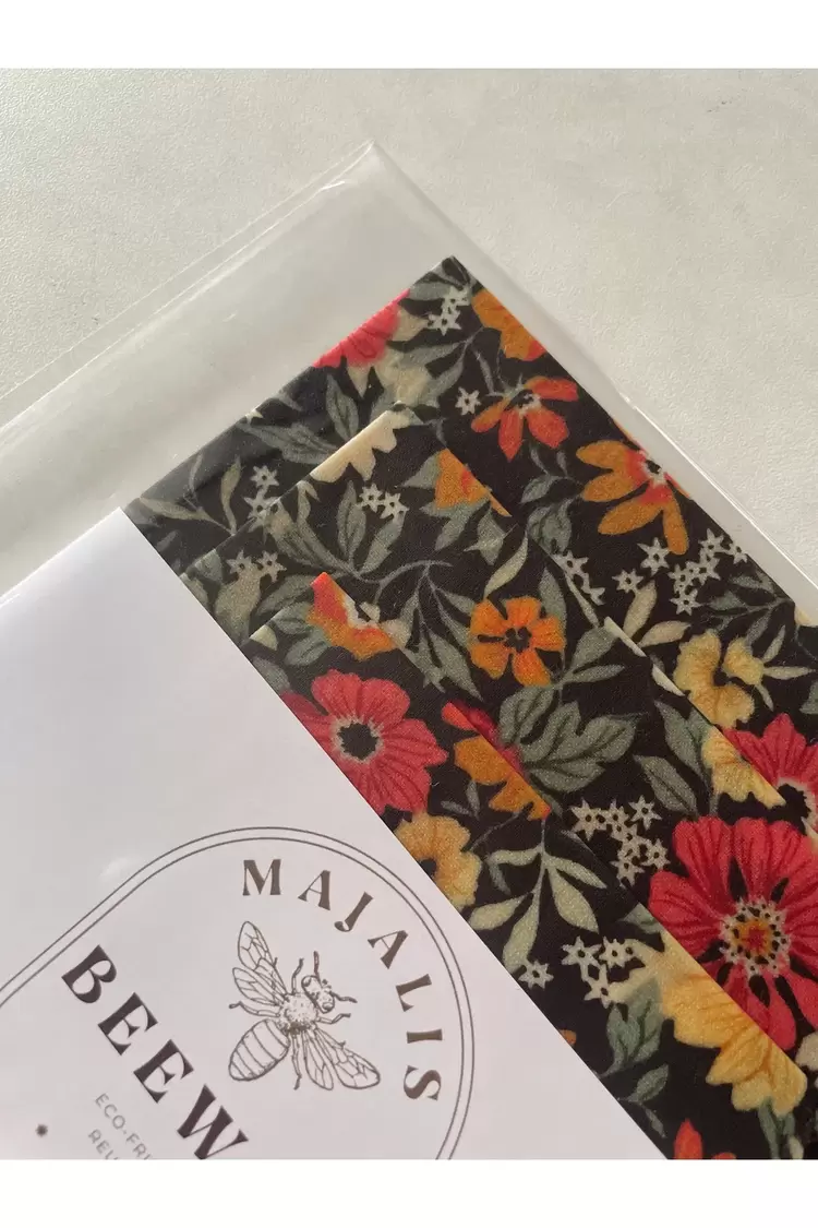 Balmumu Gıda Saklama Kumaşı, Tekrar Kullanılabilen Saklama Bezi, 3'lü Set, Çiçek Desenli