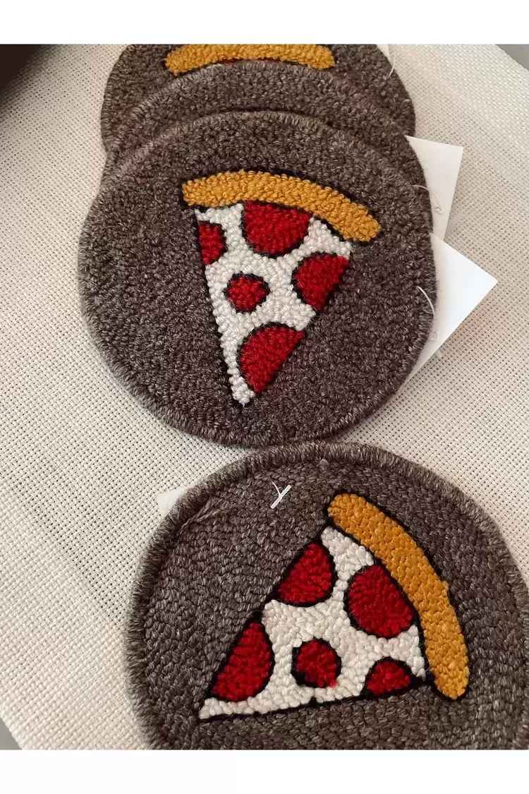 Punch Bardak Altlığı, Çift Taraflı, Pizza Desenli Yuvarlak Formlu