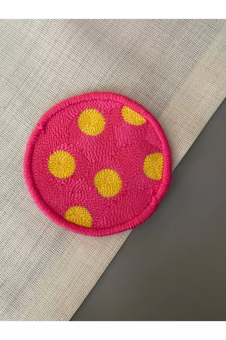 Punch Bardak Altlığı, Çift Taraflı, Puantiye Desenli Yuvarlak Formlu, Pembe