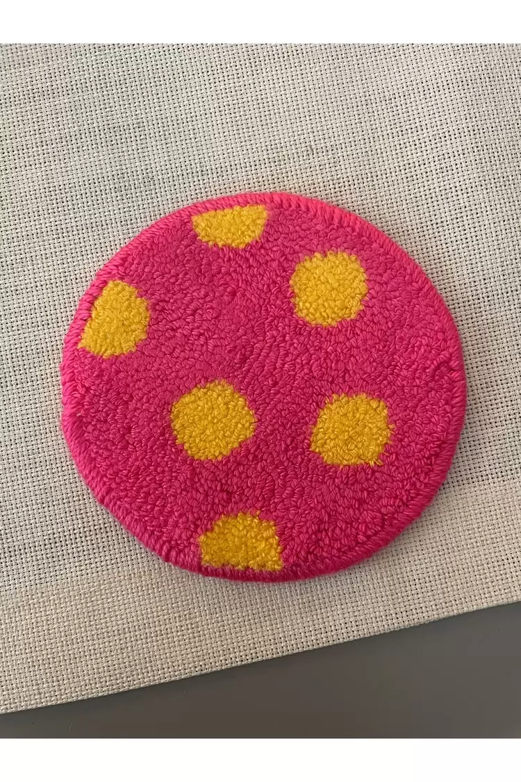 Punch Bardak Altlığı, Çift Taraflı, Puantiye Desenli Yuvarlak Formlu, Pembe