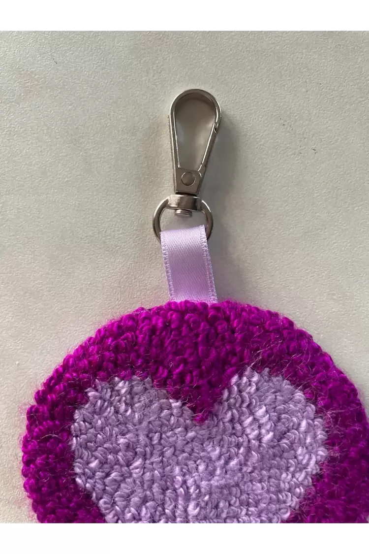 Punch Anahtarlık, Çift Taraflı, Kalp Desenli, Aksesuar / Charm, Mor