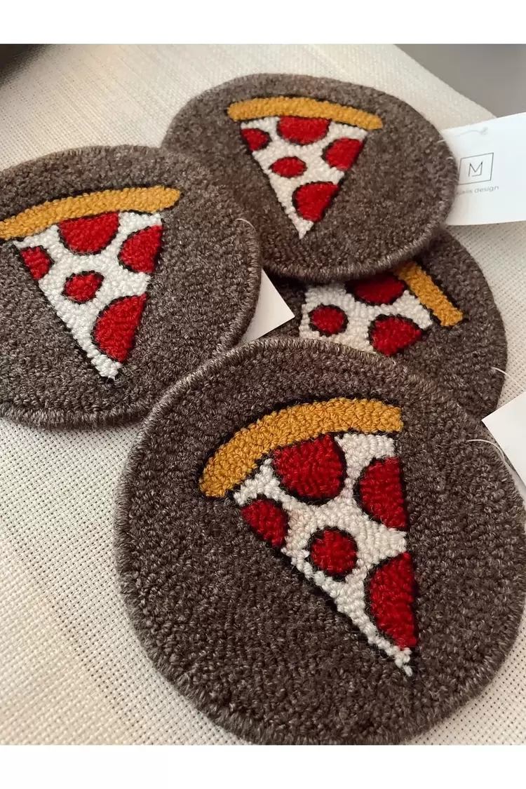 Punch Bardak Altlığı, Çift Taraflı, Pizza Desenli Yuvarlak Formlu